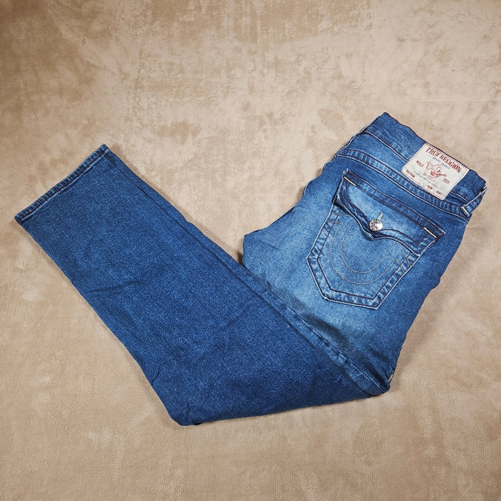 True Religion Geno Relaxed Slim Jeans Blue Flap Pocket 34 49820-00